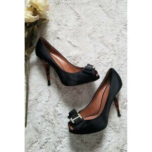 Giuseppe Zanotti Italian Leather Black Silver‎ Accent Cheetah Heels Size 37